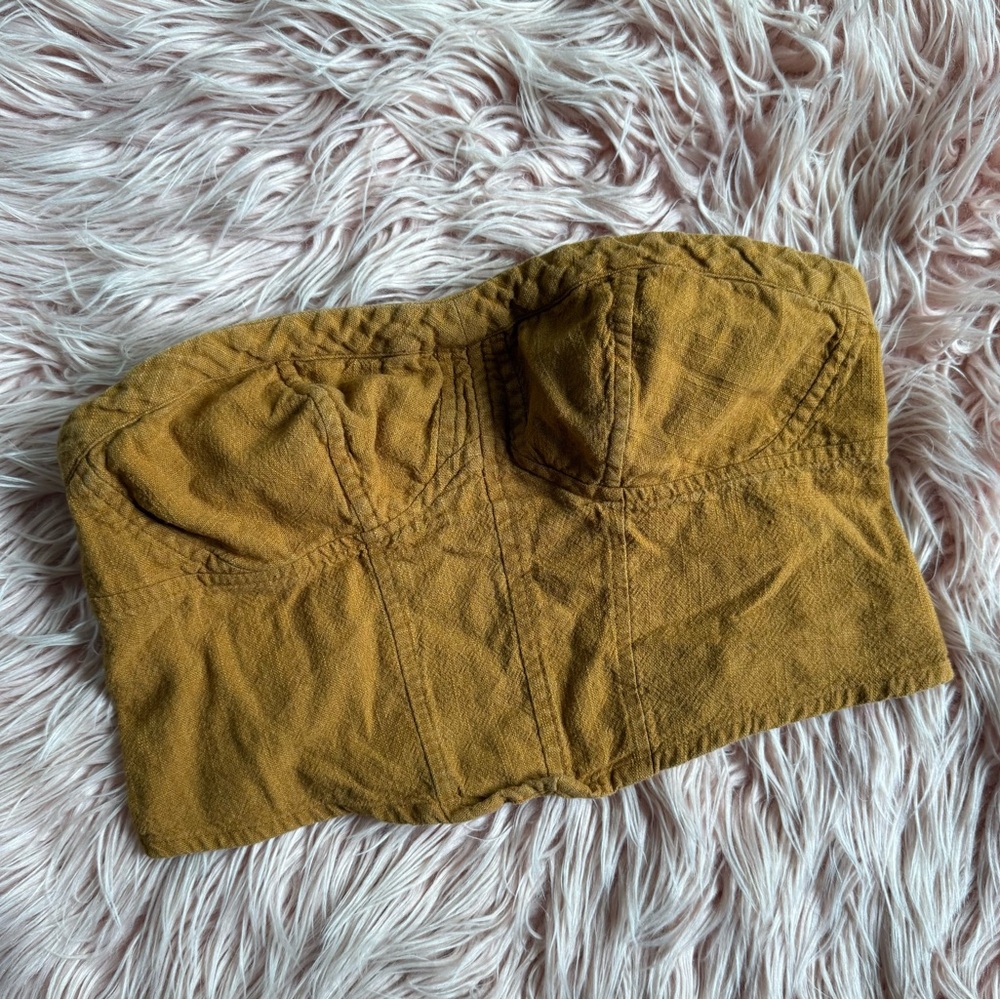 Free People Mustard Yellow Leilani Corset Style Tube Top Small